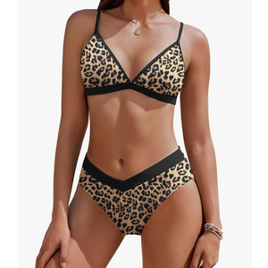 AI'MAGE Womens Sexy Triangle Bikini Set High Cut Bathing Suits Color Block Two Piece Swimsuit 2025 Black Leopard M