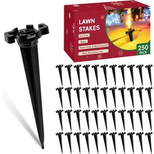 CEWOR 250pcs Plastic Stakes for Outdoor Lights 4.5 Inch Black Lawn Stakes for C7 and C9 Outside String Lights Yard Stakes for Outdoor Holiday Lights Use on Garden Patio Path Walkway