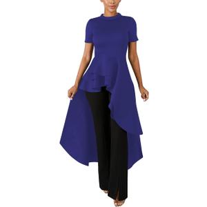 Lrady Womens Casual Shirt Dress High Low Irregular Ruffle Hem Blouse Asymmetrical Peplum Long Tunic Tops (Blue, S)