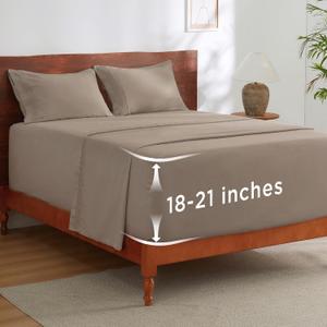 Bedsure Deep Pocket Queen Sheets Set - Fits Mattresses Up to 21 Inches Thick - 4 Piece GentleSoft Bed Sheets, Moisture Wicking, Soft & Cooling Bedsheet & Pillowcases, Easy & Secure Fit, Brown