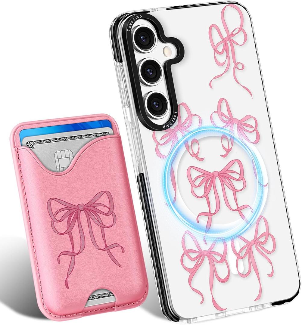 Toycamp for Samsung Galaxy A15 5G Case - Compatible with Magsafe Credit Card Holder Wallet Magnetic Cute Women Teen Girls Kawaii Girly Unique Bow Design Phone Cover for Galaxy A15 5G