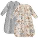 Unnivoll Baby Sleep Sack 12-18 Months 100% Cotton Long Sleeve Wearable Blanket Baby Sleep Bag with 2-Way Zipper 2 Pack 0.5 Tog Sleeping Sack for Newborn Infant Apricot Gray Elephant