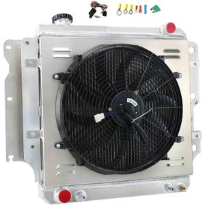 4 Row Aluminum Radiator for 1987-2006 Jeep TJ Wrangler 2.4L 2.5L 4.0L 4.2L L6 L4 GAS, Radiators with Electric Fan Shroud Relay Kit 1989 1990 1992 1994 1995 1997 1999