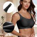 Jelly Wireless Push Up Bra for Women, Seamless Deep V Mesh Bralette, Comfortable Supportive T Shirt Bra No Wire (Black, L)