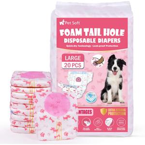 Pet Soft Disposable Dog Diapers - Female Dog Diapers with Adjustable Foam Tail Hole, Ultra Protection Puppy & Cat Diapers Wetness Indicator for Dogs in Heat or Incontinence, 20pcs (L,Red)