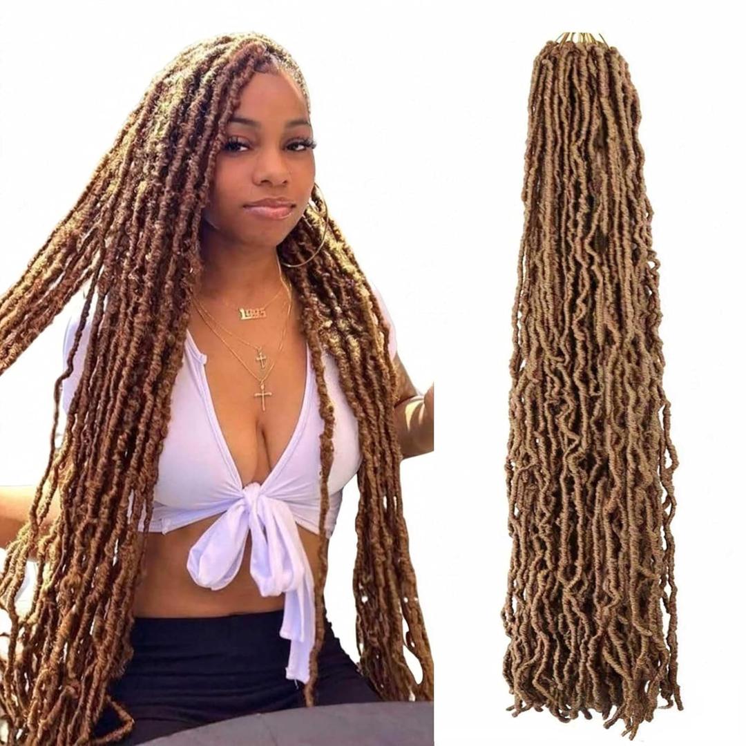 7 Packs Faux Locs Crochet Hair Pre Looped Curly Wavy Locs Whole Strand 36 Inch Distressed Soft Locs Crochet Braids for Butterfly Locs Crochet Hair for Black Women (27#, 36 Inch(pack of 7))
