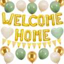 Welcome Home Decorations Green Gold,Gold Welcome Home Foil Balloon Banner with Sage Green White Heart Balloons Pennant Flag Bunting for Housewarming Baby Shower Home Family Party Supplies