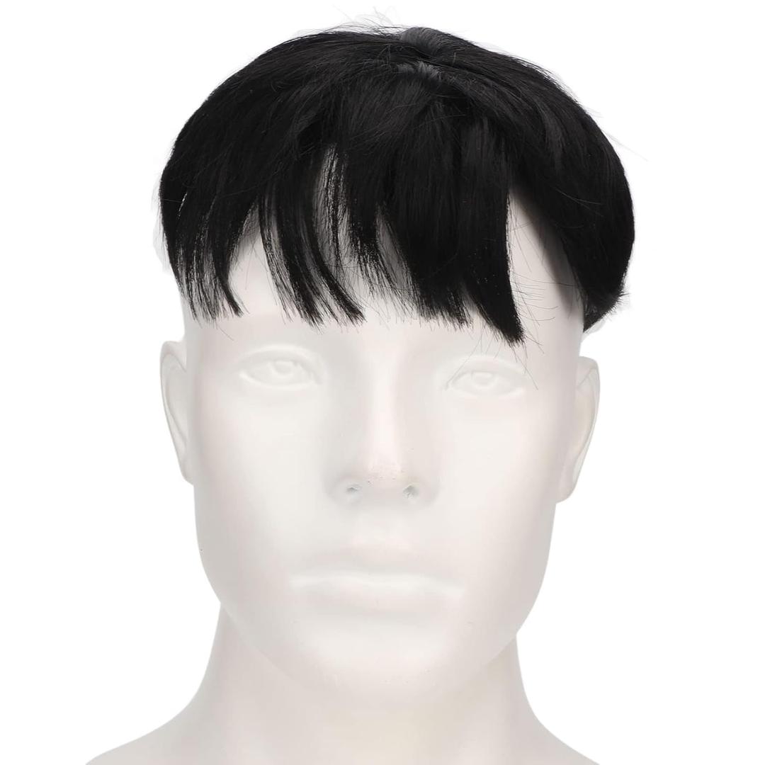 Men Short Black Wig, Handsome Male Short Hair Topper, Men's Toupee, Synthetic Halloween Costume Toupee for Men Daily Party Use, Not Easy to Fall off