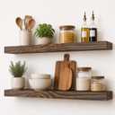 30 Inch Rustic Wood Floating Shelves for Wall, 8.66 Inch Deep Solid Wood Wall Shelf with Heavy Duty Hidden Bracket, Black Walnut, 30 8.66 2.28, for Living Room Bathroom Bedroom, Set of 2