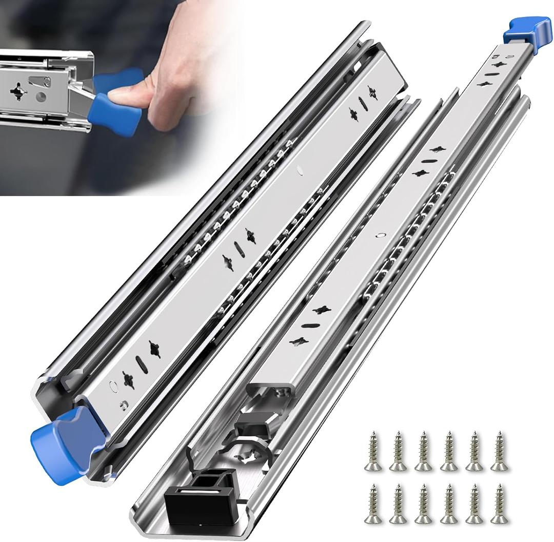 SLIDEWAY 260 Lbs Heavy Duty Locking Drawer Slides 1 Pair 12 14 16 18 20 24 26 30 32 40 Inch Full Extension Ball Bearing Sliding Rails Cabinet Runners Tracks RV Glides (53mm Wide with Lock)-30"