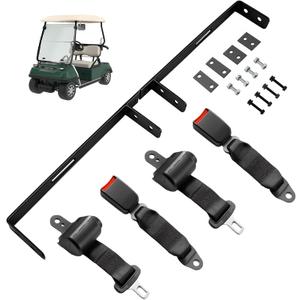 Retractable Golf Cart Seat Belts 42" Long– Universal Fit for EZGO TXT, Club Car DS, Yamaha – 2-Passenger Front/Rear Seatbelts for Golf Cart with Installation Belt Bracket, Black/Red
