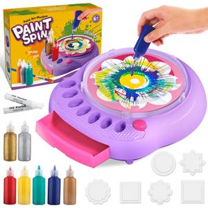 Arts and Crafts for Kids Ages 4-8,Paint Spin Art Machine Kit,Art Craft Set for 6-9 Year Old,Cool Painting Spinner Toys Kits Set,Art Supplies Birthday Gifts for Boy Girl Ages 6 7 8 9 10 11 12 Purple