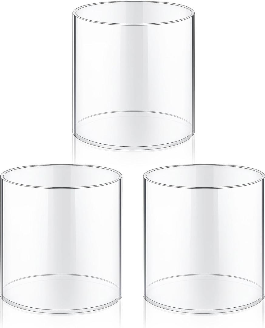 meekoo 3 Pcs Flower Acrylic Vase Cylinders Round Decorative 4 x 4 in Vase Break Resistant Acrylic Flower Cylinder for Centerpiece Home Wedding Decor(Clear, Classic)
