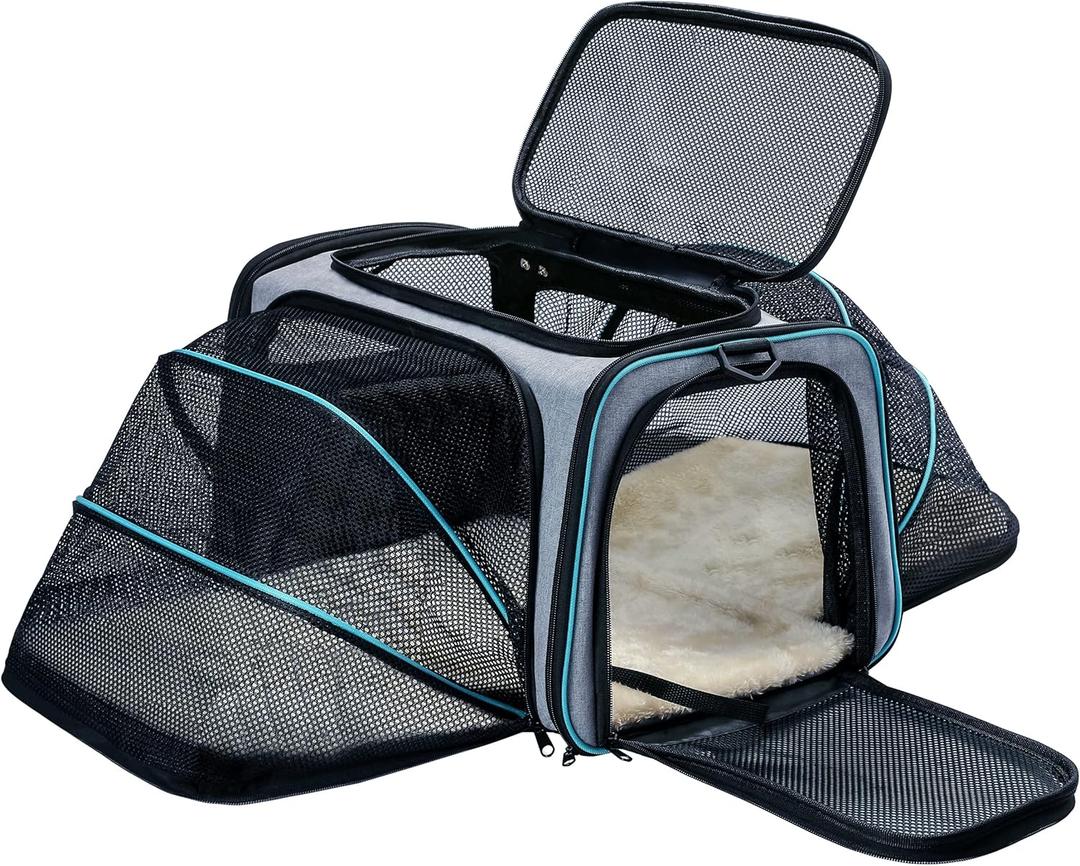 Cat Dog Carrier - Airline Approved Expandable Soft-Sided Pet Carrier with Removable Fleece Pad and Pockets, for Cats/Puppies and Small Animals Large, (2 side expandable)
