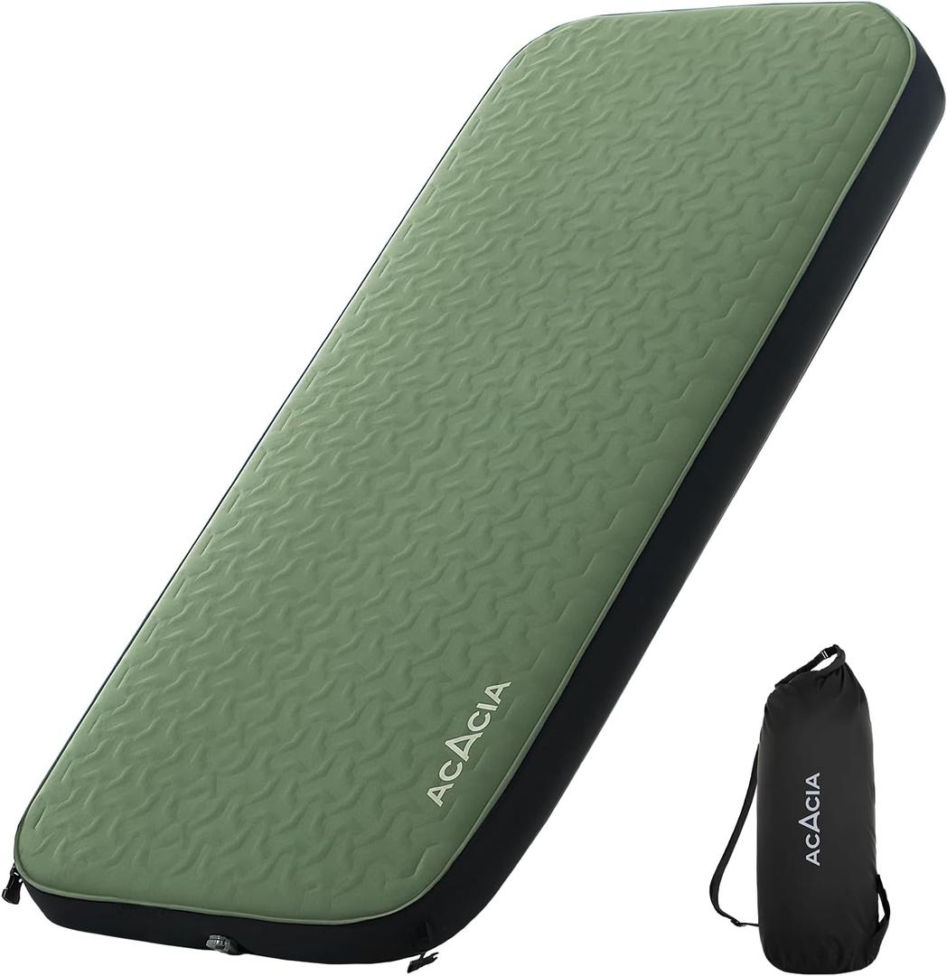 ACACIA 4.3" Thick Self Inflating Sleeping Pad with Foam | Innovative Y-Shaped Telescopic Structure | Ultraportable Camping Mattress | Outdoor Compact Air Mat for Tent Car | (Single, Green)
