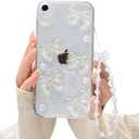 Ownest Compatible with iPhone XR Case with Clear Cute 3D Bowknots and Pearl Aesthetic Patterns for Women Teen Girls, Glitter Sparkle Back and Full Lens Protection Protective Phone Case Cover + Chain