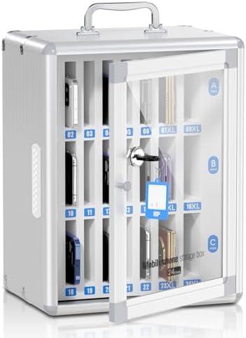 Lockbako 24 Slots Cell Phone Locker for Classroom, Portable Mobile Phone Storage Box with 【2 Different Size Slots】, Phone Lock Box Wall Mounted (Silver)