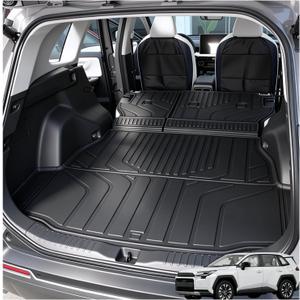 All Weather TPE Floor Cargo Liner with Backrest Mats,Compatible with 2026 Toyota RAV4 Hybrid,Odorless Anti-Slip Full Season Rear Cargo Mat Accessories,Exclude PHEV Models & Cargo Area with Subwoofer