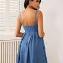 WDIRARA Women's Casual Square Neck Denim Dress Ruffle Hem A Line Mini Dress (Blue, Medium)