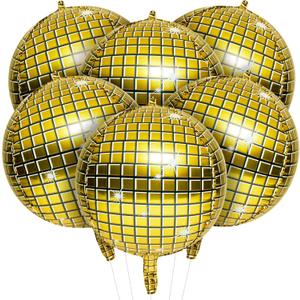 HOUSE OF PARTY 4D Gold Disco Ball Balloons - 6Pcs Mylar Foil Balloons 22 Inch for 2025 Graduation Party Decorations