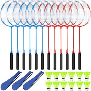 12 Pc Badminton Racket Set, Blue White, Red White