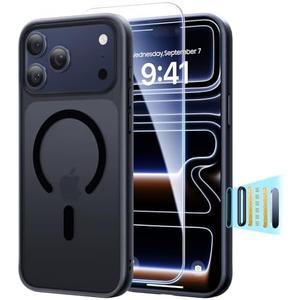 Peerock 3 in 1 Magnetic Shockproof for iPhone 17 Pro Case, [Fit for MagSafe] [TOP Military Protection] 1X Screen Protector+1X Wrist Strap, Camera Control Cover for iPhone 17 Pro Translucent Black