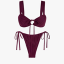 ZAFUL Women's Cinched Bikini Solid Color Wave Textured Knotted Tied Side Two Piece Swimsuit Bathing Suits, Medium