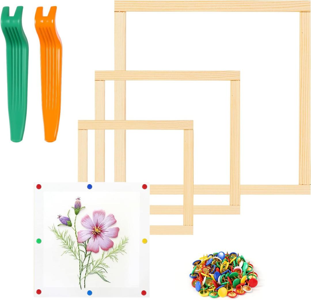 6 Pair Stretcher Bar Set, 3 Size Wooden Needlepoint Stretcher Bars with Thumb Tacks and Tacks Remover, DIY Canvas Splicing Stretcher Frames for Embroidery Crafts Art Accessories