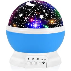 RICTLY Night Light for Kids, Kids Night Light Nebula 360 Degree Rotation - 4 LED Bulbs 12 Light Color Star Projector Changing with USB Cable, Romantic Gifts for Men Women Children (Blue)