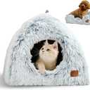 CATISM Cat Bed, Cat Cave for Indoor Cats, Soft Cat Dome, Self-Warming 2 in 1 Foldable Pet Cat House with Washable Cushioned Pillow Calming Fluffy Dog Beds for Small Dogs with Anti-Slip Bottom Gray