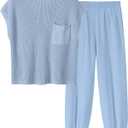 ANRABESS Women's Two Piece Outfits Knit Sweater Vest Crop Top Pants Lounge Matching Tracksuit Sweatsuit Travel Clothes Sets, Small