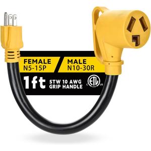 Dryer Adapter Cord, NEMA 5-15P Male to 10-30R Female Power Adapter, Heavy Duty STW 10 Gauge Only for 15 Amp 120V Dryer, 12Inch, ETL ListedYellow