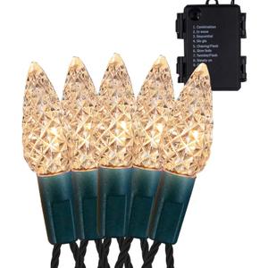 Twinkle Star C6 Christmas String Lights, 50 LED 17ft Battery Operated Fairy Lights with 8 Lighting Modes, Indoor Outdoor Waterproof Lights for Patio Garden Party Wedding Xmas Decoration, Warm White