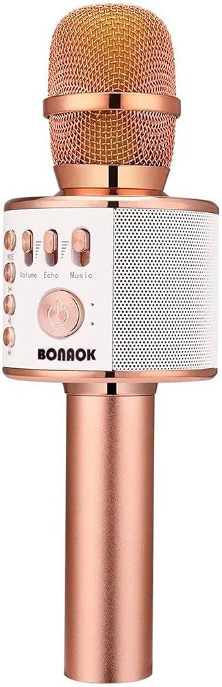 BONAOK Wireless Bluetooth Karaoke Microphone,3-in-1 Portable Handheld Karaoke Mic Speaker Machine Home Party Birthday for All Smartphones PC(Q37 Rose Gold)