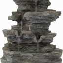 Pure Garden Tabletop Cascading Rock Waterfall Fountain with Lights, Gray