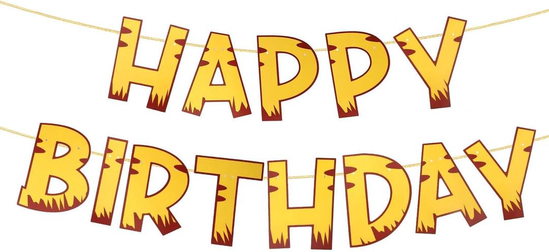 Cartoon Yellow and Brown Birthday Banner, Pre-Strung Animation Themed Party Decorations Adjustable Happy Birthday Banner for Wall Window Hanging Decor