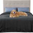 Bedsure Waterproof Blanket for Bed - Sherpa Fleece Waterproof Dog Blankets for Large Dogs, Pet Blankets for Bed/Couch/Dog Crate, Soft Plush Reversible Furniture Protector, Queen, 90"x86", Grey Black