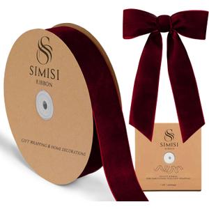 Burgundy Velvet Ribbon 1.5'' 25 Yards for Christmas Tree, Gift Wrapping, Flower Bouquet, Wreath Decorations, Bow Making (1.5 x 900 in)