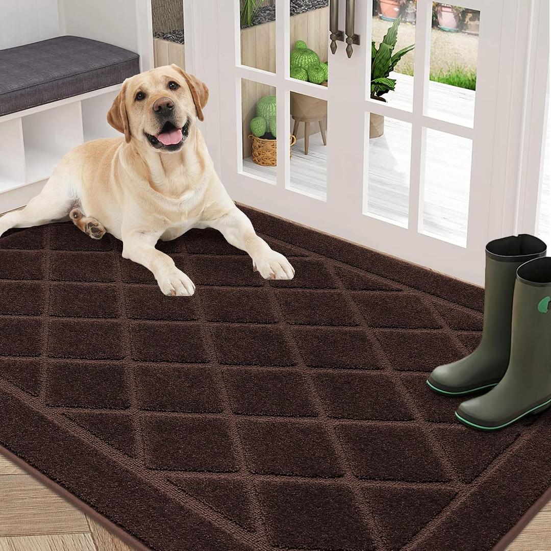 BEQHAUSE Dirt Trapper Door Mat 36" x 60", Doormat Non-Slip, Brown