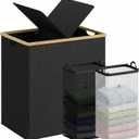 efluky Laundry Hamper with Lid, Double Laundry Hamper with 2 Removable Bags, 2 Section Laundry Basket with Bamboo Handles for Bathroom, Bedroom & Laundry Room, 140L (36.9 Gallon) Black