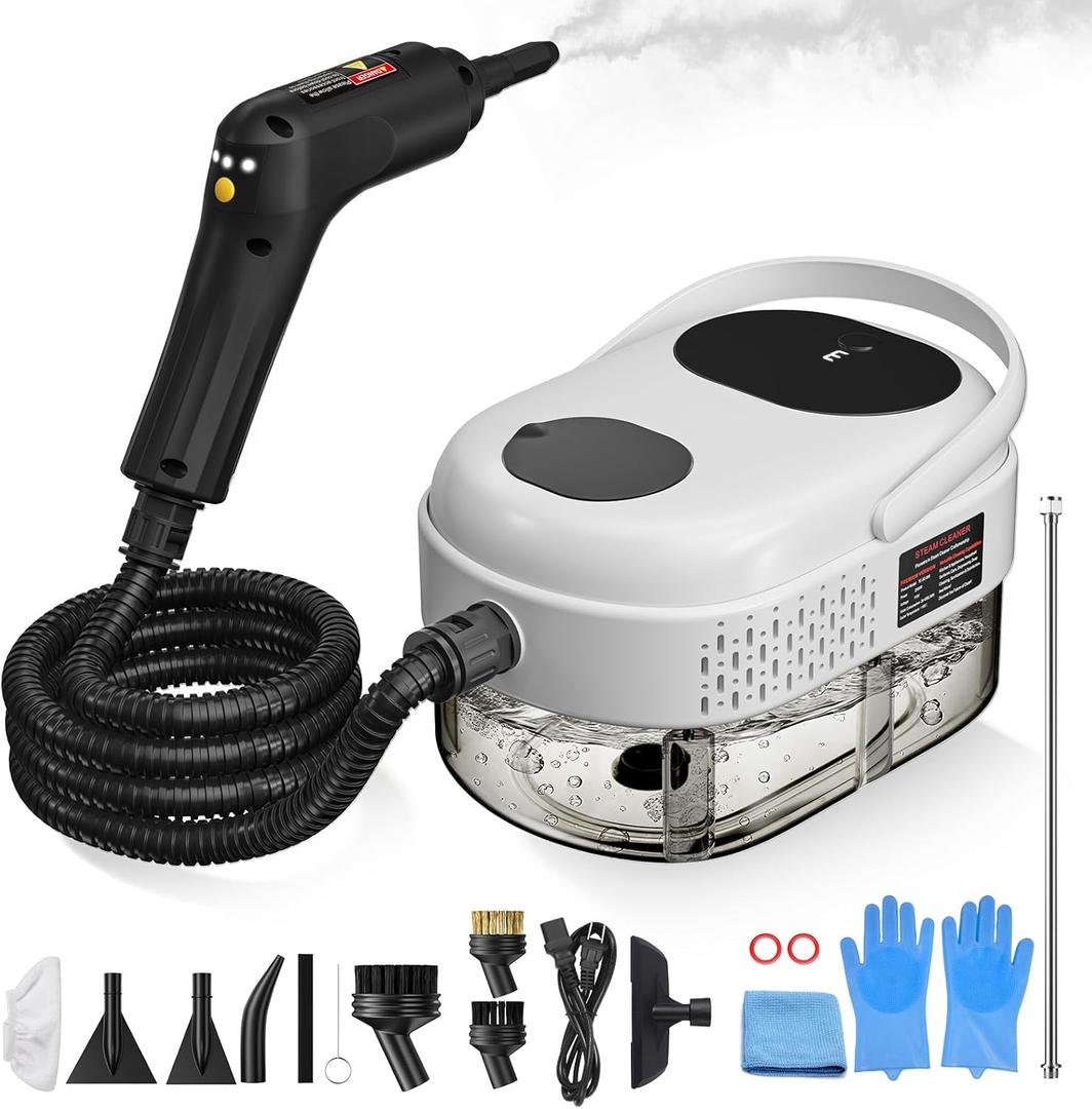Handheld Steam Cleaner with Handle Button Control, 2500W High Pressure Steamer for Cleaning, 3-Level Adjustable, 15s Heat-Up, 1.6L Water Tank, Portable Steam Cleaning Machine for Home Car Dirt Grease