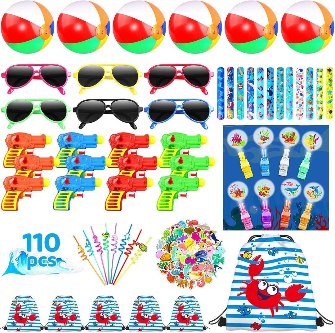 Denylo pro 110 Pcs Under Sea Party Favors Packs Ocean Birthday Party Supplies Stuffers Summer Beach Party Favors for Classroom Prizes Gifts for Kids