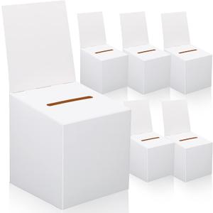 CHENGU 6 Pieces Raffle Ticket Box with Removable Header, 10 x 10 x 10 Inch Cardboard Box with Slot, Large Donation for Fundraising, Tip Jar, Suggestion for Collecting and Donation (White)