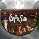 Pardick Coffee Design Art Half Round Doormat Semi Circle Rug Non Slip Indoor Outdoor Entrance Half Moon Rug Absorbent Durable Washable Front Floor Mat for Kitchen Bathroom Patio Fireplace