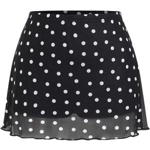 WDIRARA Women's Polka Dots Mini Skirt Vintage Mesh A Line Skirts with Shorts, Petite XS