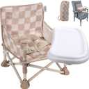 Tiny Marvels Portable 3-in-1 Baby Chair, Cozy Booster Seat, Baby Seat with Tray, Compact Foldable, Toddler Chair with Child Safety Belt Carry Bag, Perfect for Travel (Sand Checker)