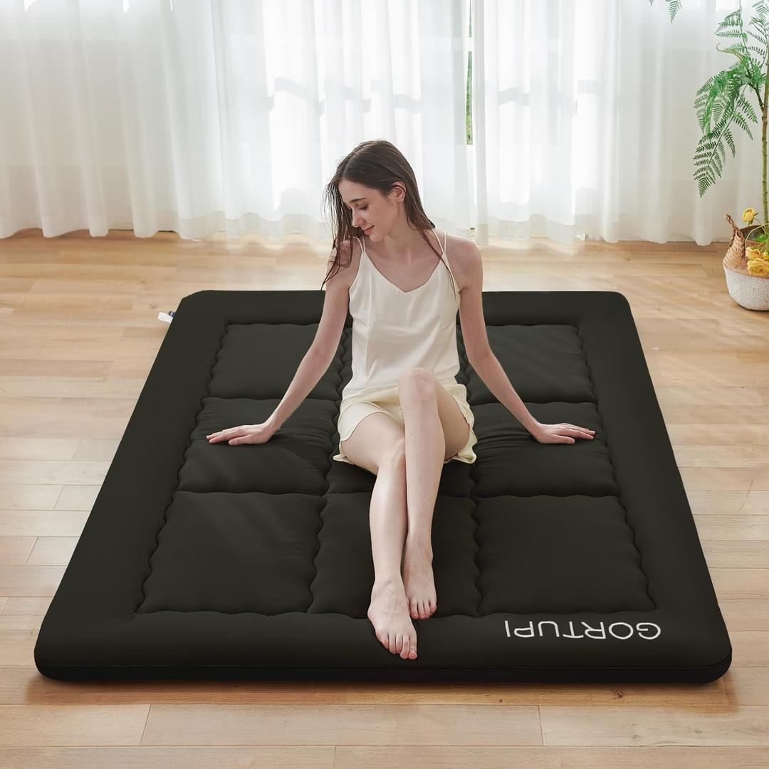 Queen Size Japanese Floor Futon Foldable Futon Mattress for Floor Tatami Mattress Portable Rollaway Bed for Guest Playmat for Kids Tatami Sleeping Pad Japanese Mattress for Adults Black A