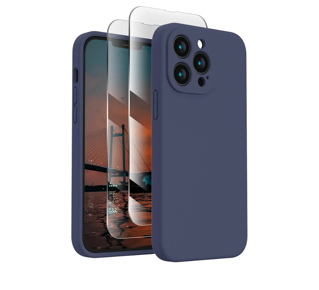 FireNova Designed for iPhone 13 Pro Max Case, Silicone [Camera Protection] Phone Case with [2 Screen Protectors], Soft Anti-Scratch Microfiber Lining Inside, 6.7 inch, Navy Blue