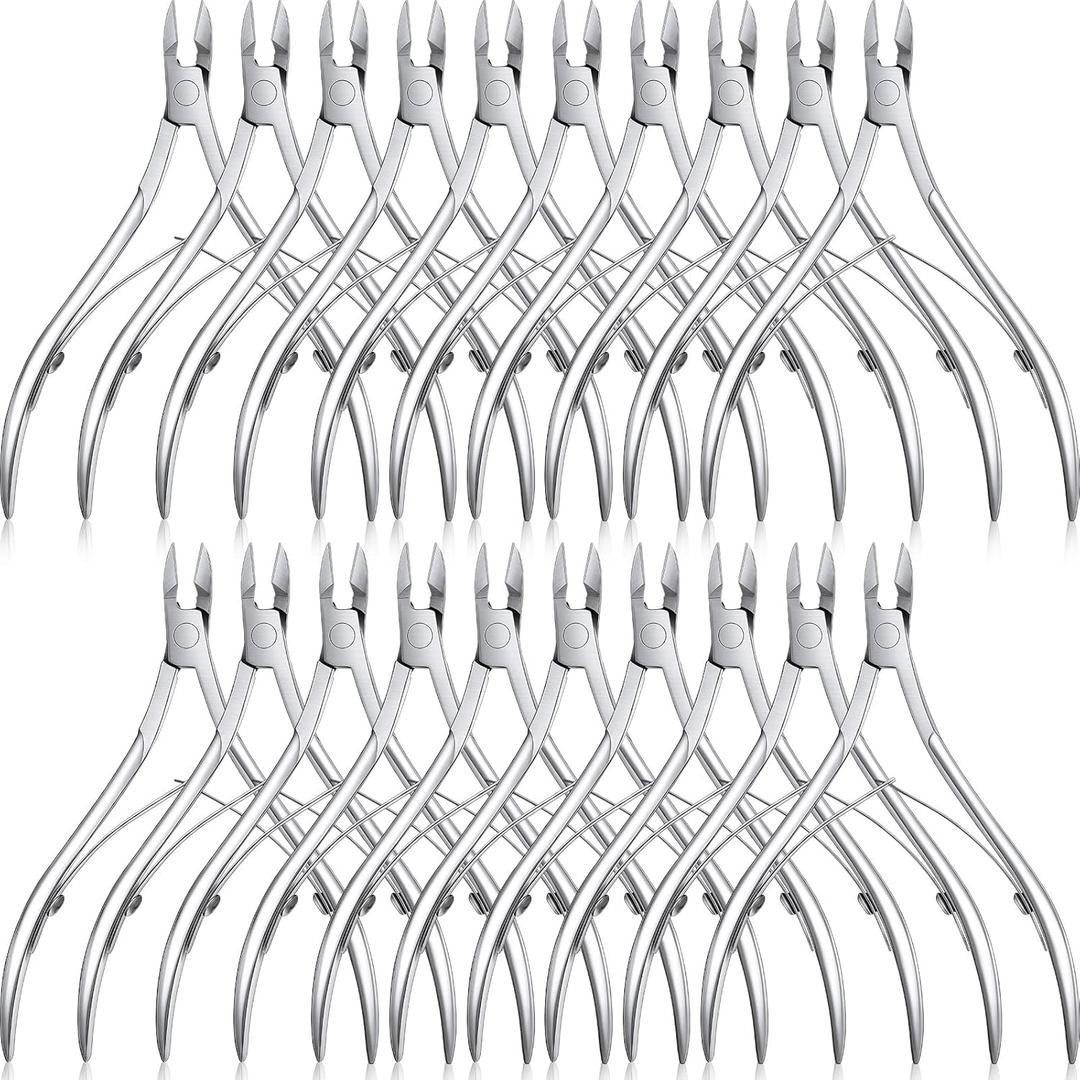 Chumia 20 Pcs Cuticle Trimmer Stainless Steel Cuticle Nippers, Nail Edge Cutter Clippers Dead Skin Trimmer Pointed Pedicure Manicure Nipper Remover Care Tools Bulk for Fingernails Toenails(Silver)