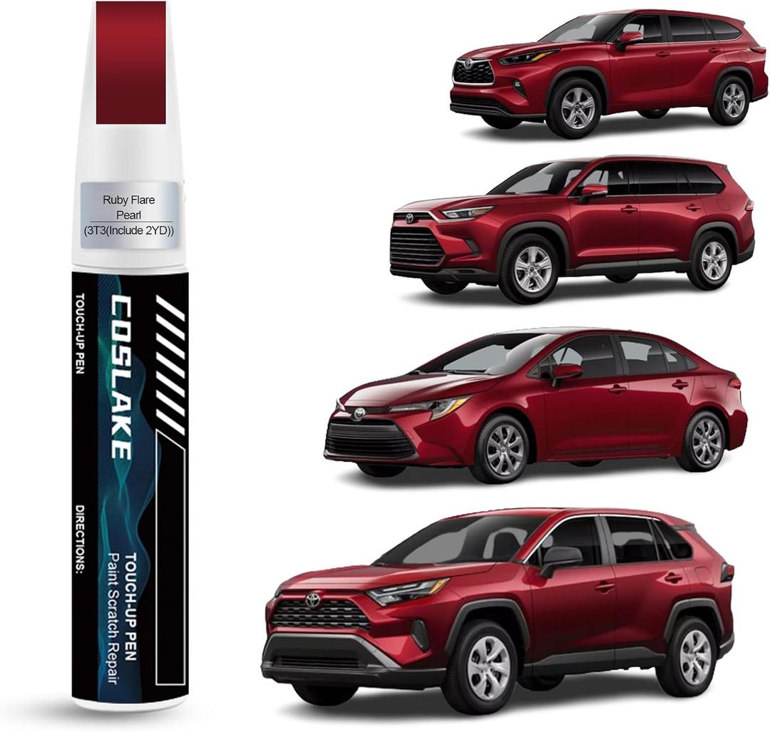Car Touch Up Paint(Ruby Flare Pearl(3T3(Include 2YD))) for Toyota, Car Paint Scratch Repair Kit, Quick & Easy Solution to Repair, 2 in 1 Scratch Remover Pen with Color-Matched